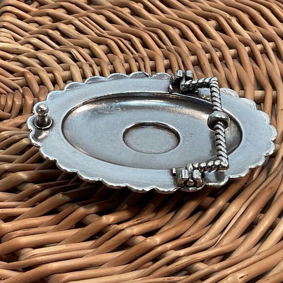 Silver Tone and Turquoise Concho Style Belt Buckle Oval Western Cowboy Rodeo